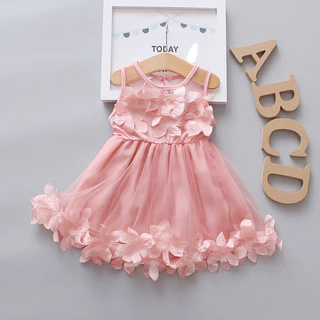 Summer Girl Red Chiffon Vestido Vermelho Fofo Petal Fashion Skirt Festa De Aniversário Sabor Estrangeiro Rosa Para Meninas