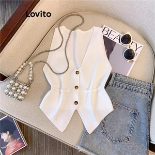 Lovito Top casual de malha com botão liso para mulheres LNA60054