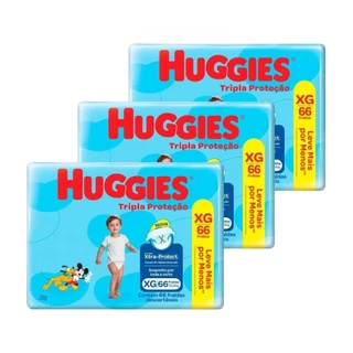 Fralda Descartável Huggies Hiper Tripla Proteção Tamanho XG - 3 Pacotes com 66 Fraldas - Total 198 Tiras em Oferta na Shopee