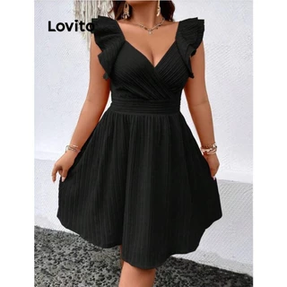 Lovito Vestido Curze casual plus size com babados lisos para mulheres LNE64221