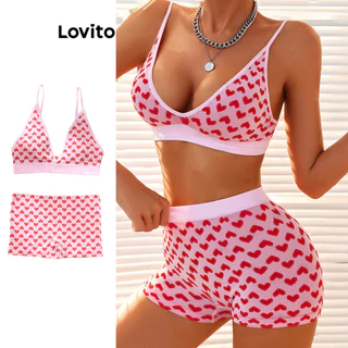 Lovito Conjunto esportivo esportivo Heartshape Heart para mulheres LNL77102