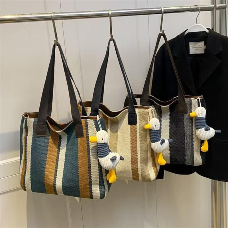 Bolsas De Ombro Femininas,saco De Ombro De Lona Às Riscas