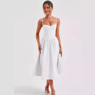Verão Novo Estilo Tribunal Retrô Francês Vestido Frente Única Linha