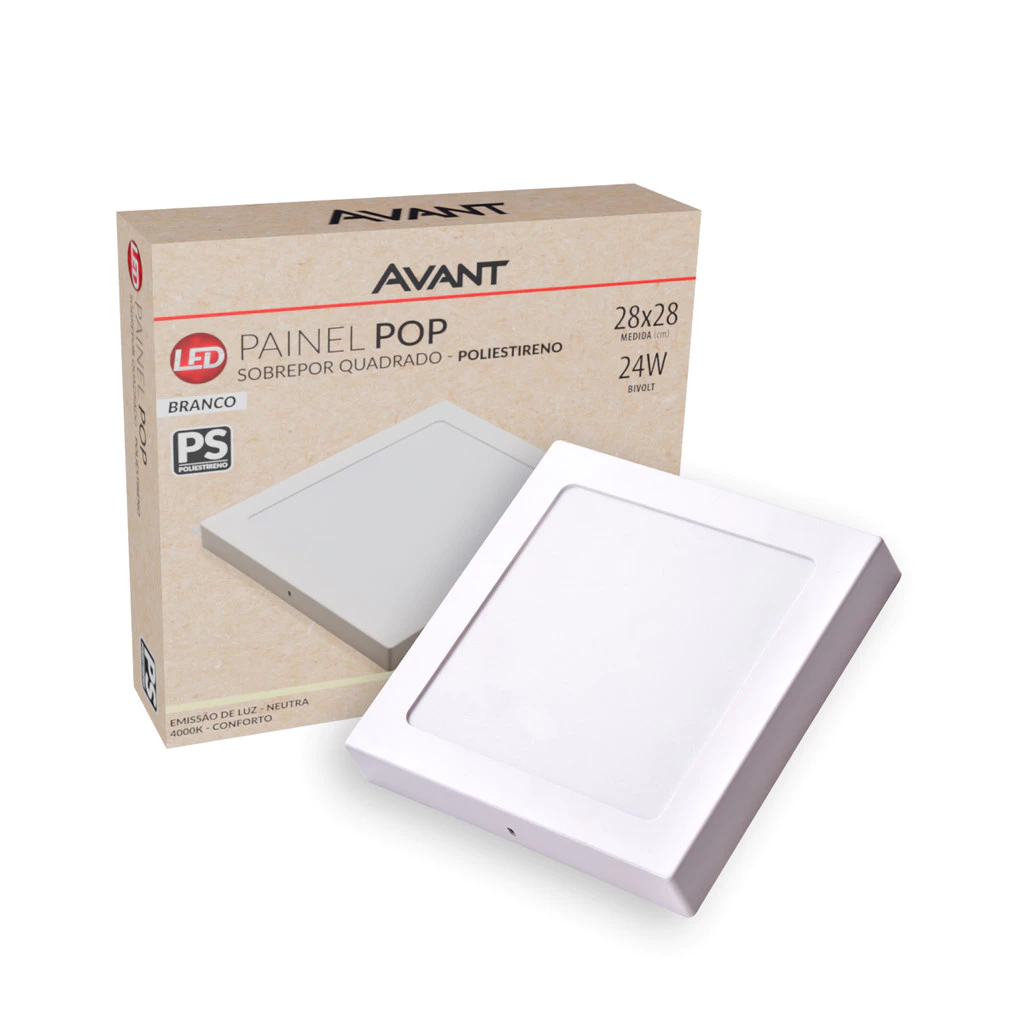 Painel Led Pop Quadrado Sobrepor 24W 4000k 28x28 Br Avant