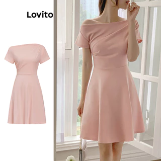 Lovito Vestido casual simples plissado para mulheres L100MD247