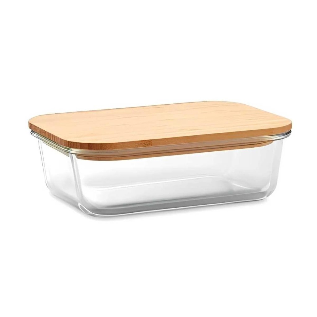 Pote de Borossilicato Com Tampa Hermética de Bambu Retangular 600ML Lehavi