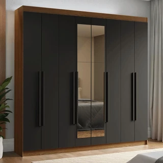 Guarda-Roupa Casal 8 Portas Batentes com Espelho Rustic/Preto/Preto Venus Madesa em Oferta na Shopee