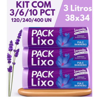 Saco de Lixo Perfumado Kit 3/6/10 Lavanda 40/120/240/400un Perfumado Lavanda Neutraliza Odor Banheiro Pia Cheiroso