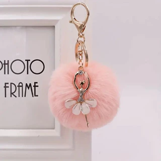 Chaveiro De Anjo De Cristal – Pingente De Balé Com Pompom De Pele De Coelho Falsa Acessório De Carro Fofo Para Mulheres em Oferta na Shopee