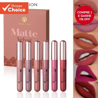 6 Conjunto de batom fosco Brilho labial fosco Veludo Brilho labial fosco à prova d
