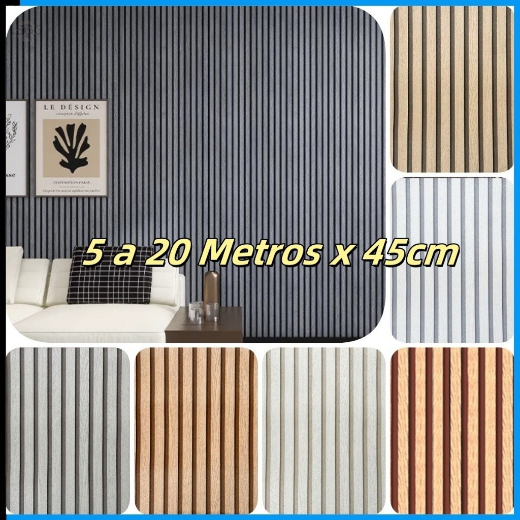 Papel Adesivo de Parede Madeira Ripado 3D Varias Cores 5 METROS X 45CM ...
