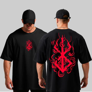 Camiseta Oversized Anime Berserk Sacrifício Simbol Grande Algodão Streetwear Academia 0376