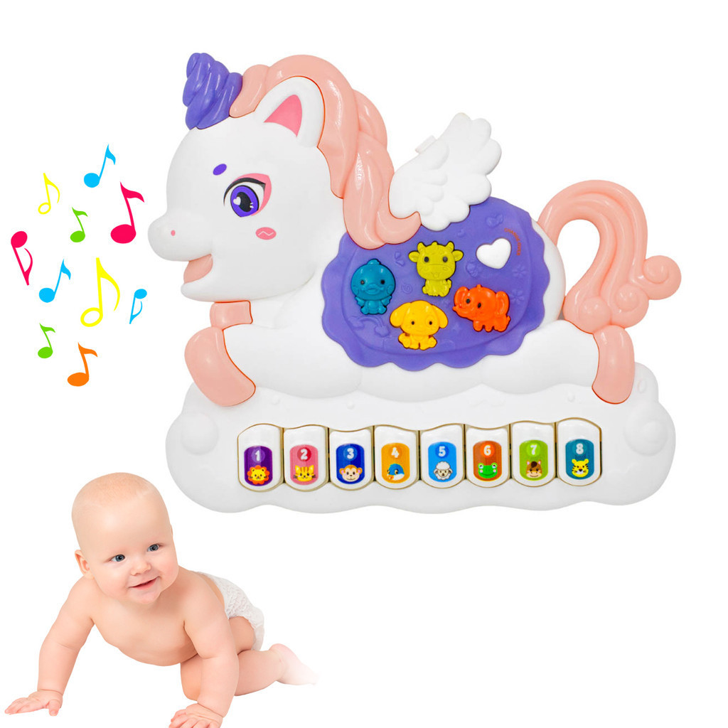 Teclado Piano Musical Bebe Brinquedo Infantil Divertido Som De Animais Unicornio