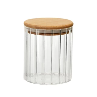 Pote Hermético de Vidro Borossilicato Canelado com Tampa de Bambu 500ml - Dynasty