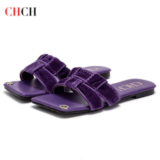 CHCH Chinelos Femininos 2024 Novos Sapatos De Veludo Roxo Para Casa Planos Interior Sandálias