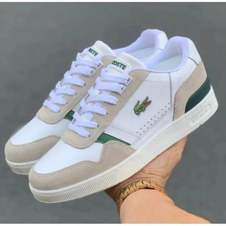 Tênis Masculino Lacoste T Clip Couro Legitimo Branco/Creme - PROMOÇAO