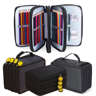 Saco De Lápis Multicamadas De Cor Quatro/Três/Dupla Camada Pintura De Estudante De Arte Porosa Caixa De Papelaria Armazenamento Cortina