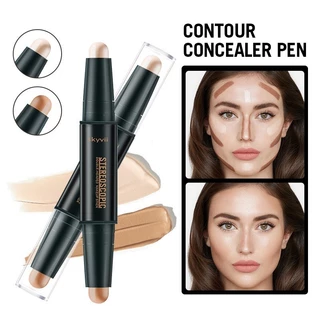 2 Cores Bastão de Contorno Duplo de Cores, Destacador, Bastão de Sombra, Bronze de Contorno Facial Modificado, Corretivo de Olhos Escuros, Tom de Pele Brilhante
