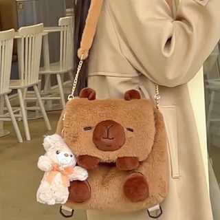 Cute Plush Capivara Shoulder Bag Crossbody Bag Cartoon Multifuncional Estudante Mochila