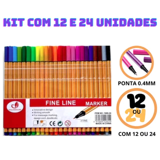 Kit de canetas com 12/24 cores Fine Line Coloridas Ponta Fina 0.4 mm Fineline Novidade