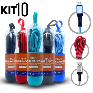 Kit 10 cabos carregador reforçado carga rápido para android v8 inova tubo