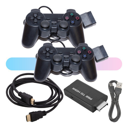 Super Kit Compatível PS2 – 2 Controles + Adaptador PS2 HDMI + Cabo 1m ...