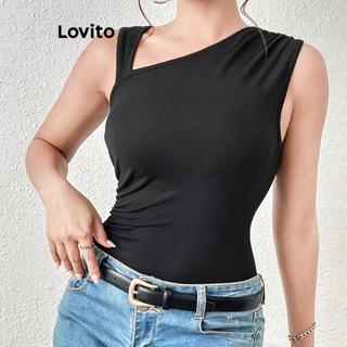 Lovito Regata casual lisa assimétrica para mulheres LNM75190