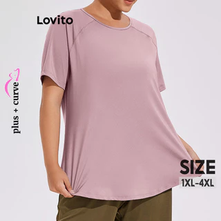 Lovito Plus Size Curve Sporty Plain Pure Color Tops esportivos plus size para mulheres LNL75034