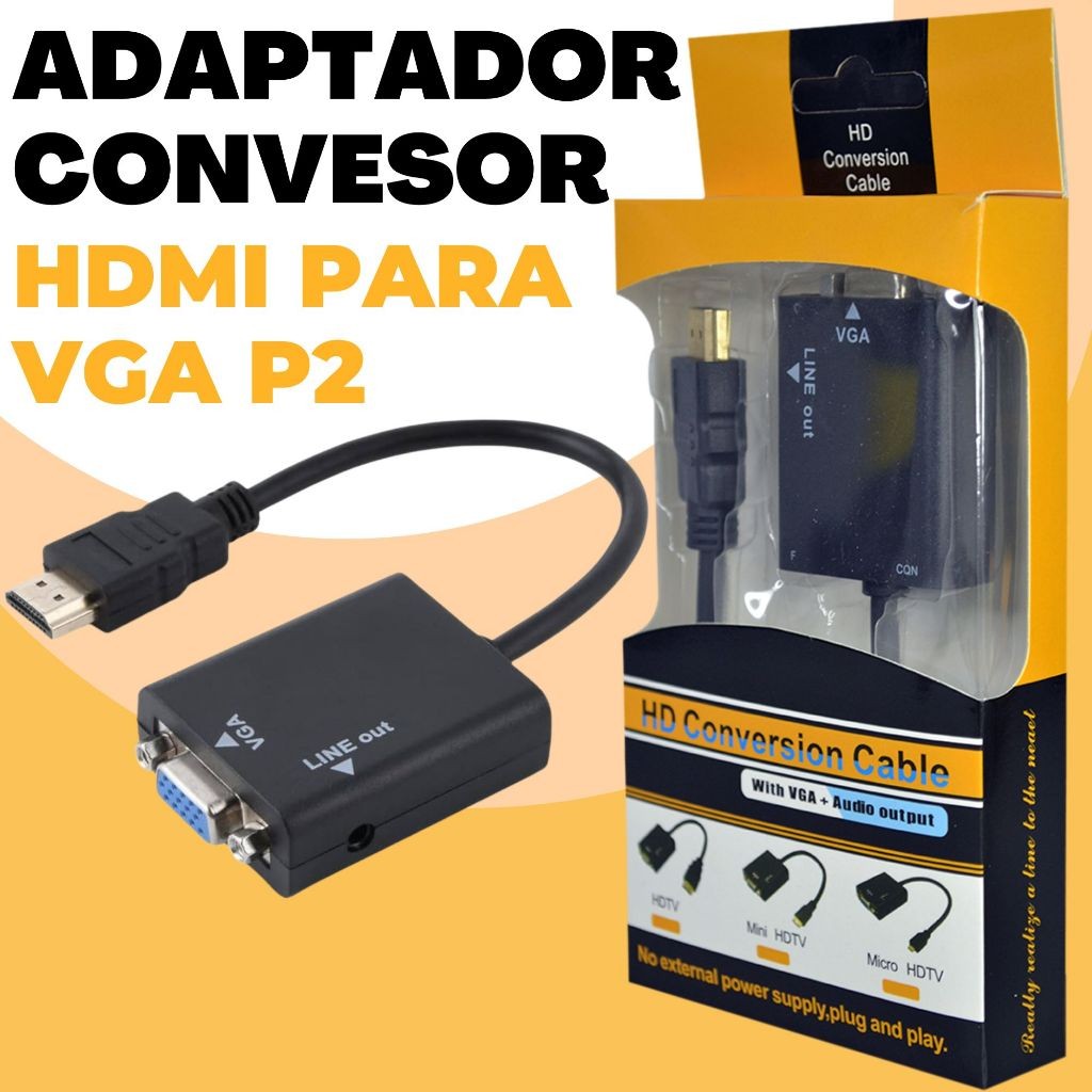 Cabo Conversor Adaptador Hdmi Para Vga Com Saída P2 Áudio
