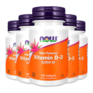 Kit 5x Vitamina D3 2000 IU Alta Potência Now Foods 120Softgls/Made in Usa