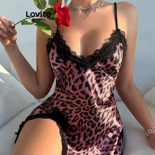 Lovito Vestido casual de renda leopardo para dormir para mulheres LNL75078