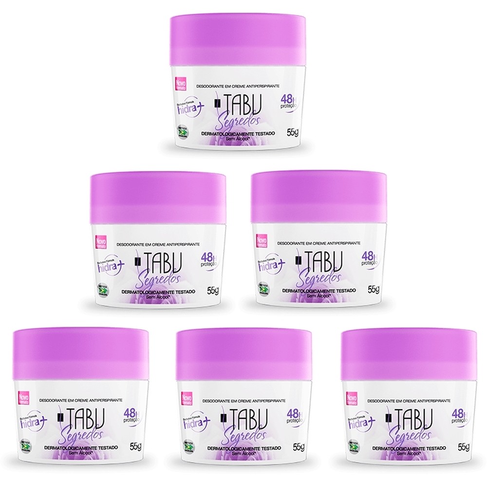 Kit 6 Desodorantes Creme Tabu Segredos 55G