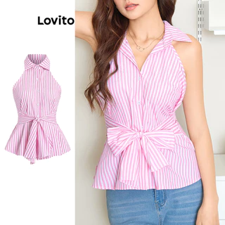 Lovito Blusa elegante lisa com amarração frontal para mulheres L100MD339