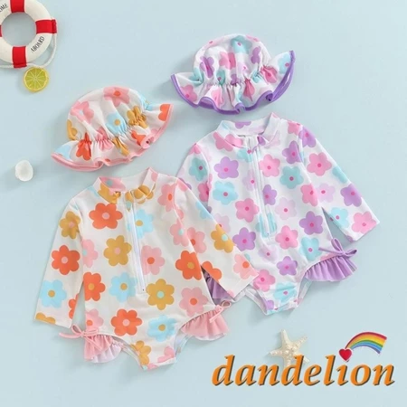 3-24 meses bebê menina rash guard maiôs verão floral impressão zíper roupa de banho e chapéu de sol conjunto bikini