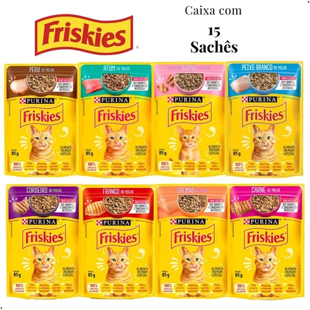 Kit 15 unid Sachê Friskies Alimento Úmido Gatos