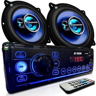 Kit Rádio Mp3 Som Automotivo + Par Alto Falante Triaxial 5 Pol 100w