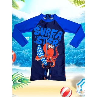 Roupa de Banho Macacão Longo Infantil com Proteção Solar Uv 50+Manga Comprida Menino Praia Piscina Sol Verão Estampas Fofas Tubarão Skate Polvo Surf Jacaré Skate Siri Skate Zíper . Com Zíper nas costas para melhor vestimenta.