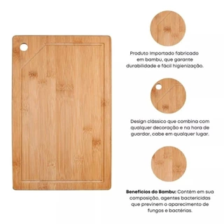 Tábua De Bambu 28x18x1cm Utensilio De Cozinha Multiuso Para Churrasco Carnes Legumes