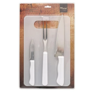 Kit Churrasco 4 Peças com Tábua Polipropileno/Inox Gourmet em Oferta na Shopee