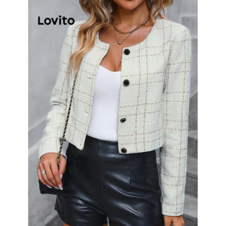 Lovito Jaqueta feminina elegante com botão xadrez LNL52010