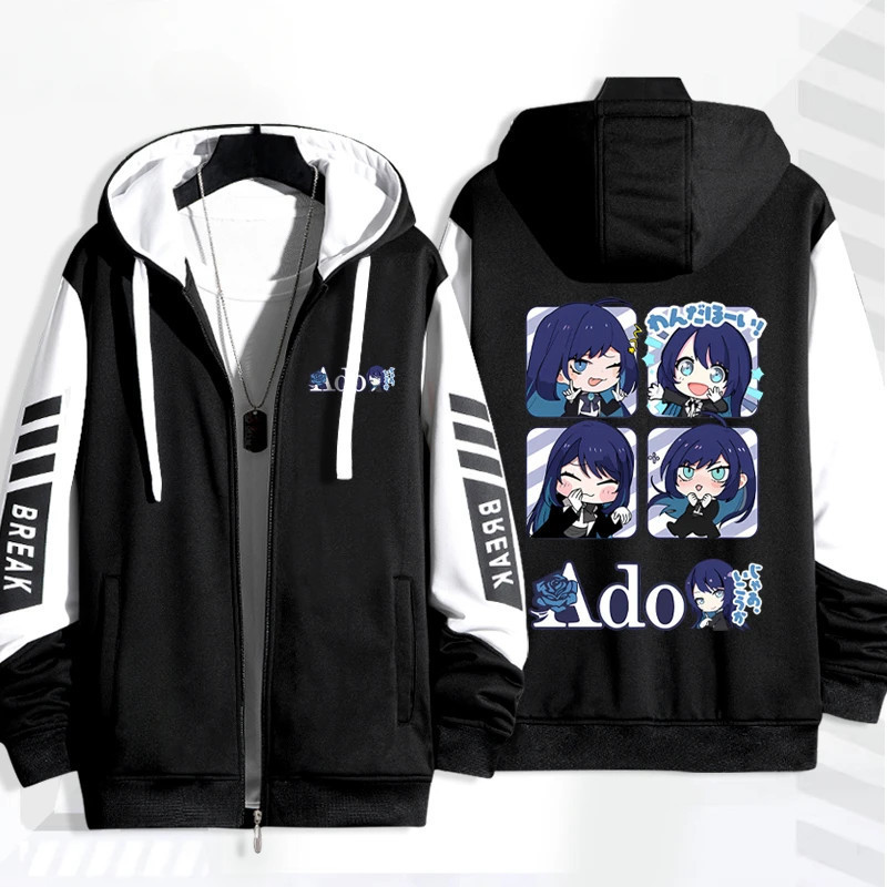 Cantor Ado Impressão Dos Desenhos Animados Zip Up Hoodie Feminino
