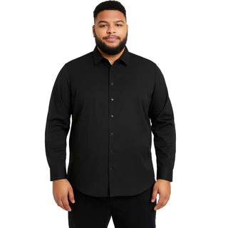 Camisa Masculina Plus Size Manga Longa Lisa Sem Bolso Social e Casual Confortável e Versátil