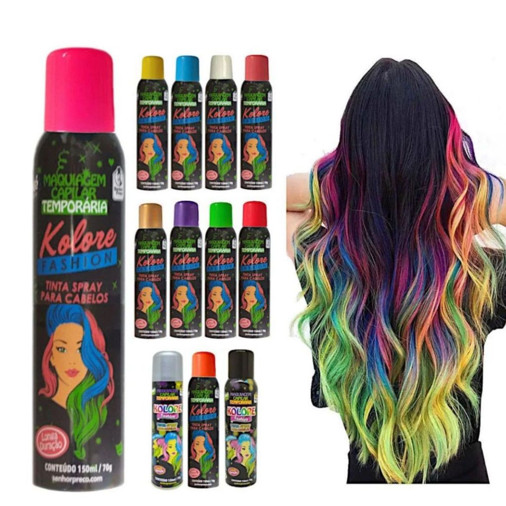 Tinta Temporária Colorida Spray Para Cabelo Kolore 150ml | Shopee Brasil