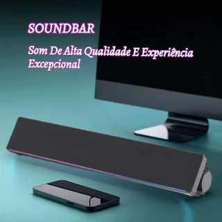 Soundbar 14W com Iluminação LED Plug and Play USB Som Incrível para seu Computador Prático Home Office Windows MAC Linux