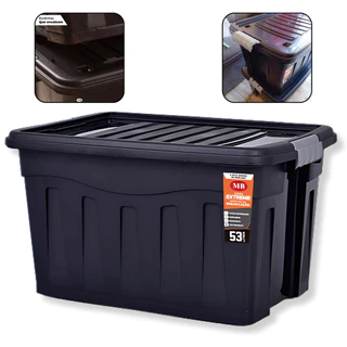 Caixa Organizadora Preta 53L Resistente Com Trava Forte Rodinhas Reforçadas Tampa Multiuso Grande em Oferta na Shopee