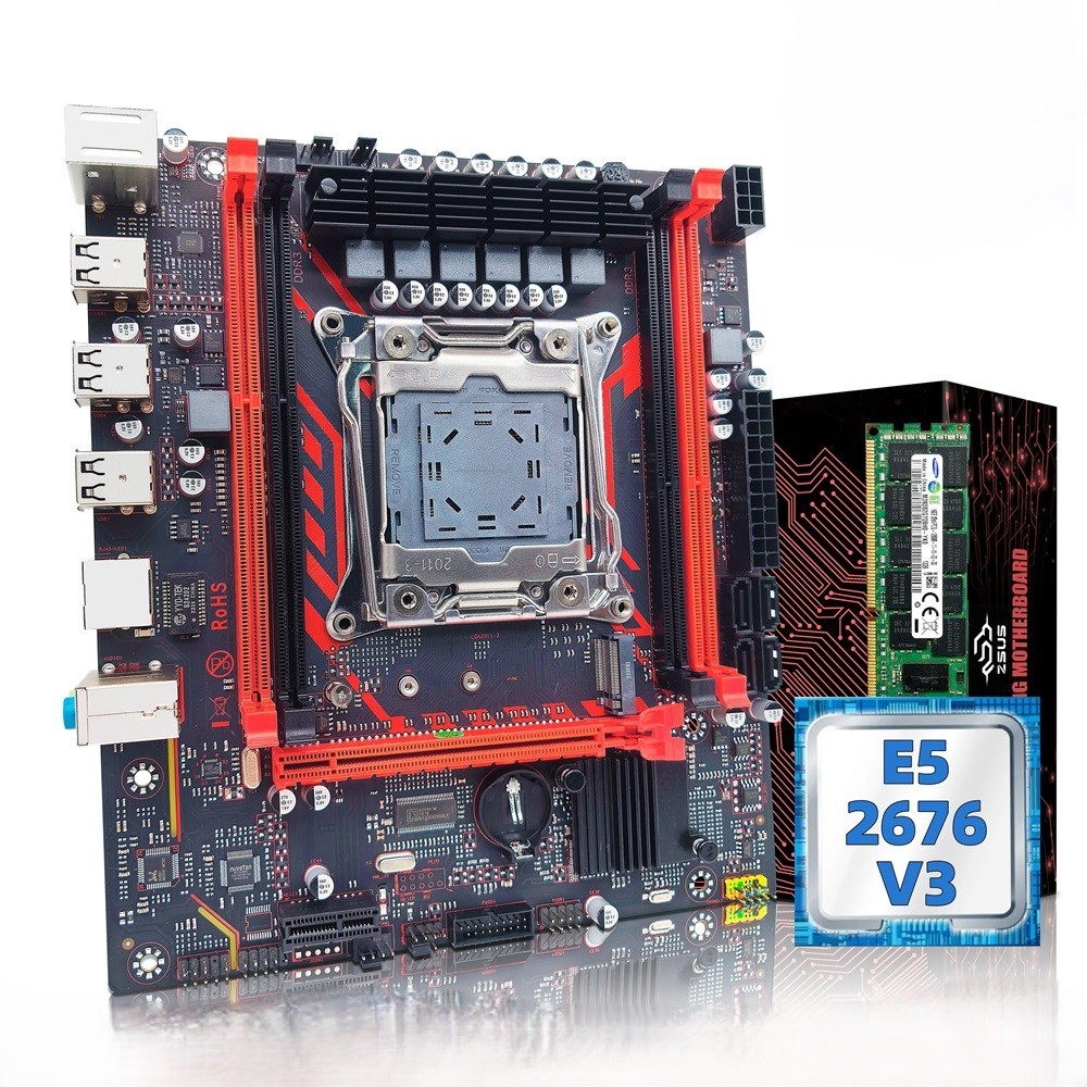 Kit Placa-Mãe Intel LGA2011-3 Xeon E5-2676 V3 + 16GB DDR3 ECC + NVME M.2 SATA X99-8D3