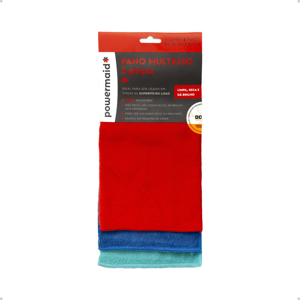 Powermaid Kit Pano Limpeza Microfibra Multiuso 3 un 30x30cm