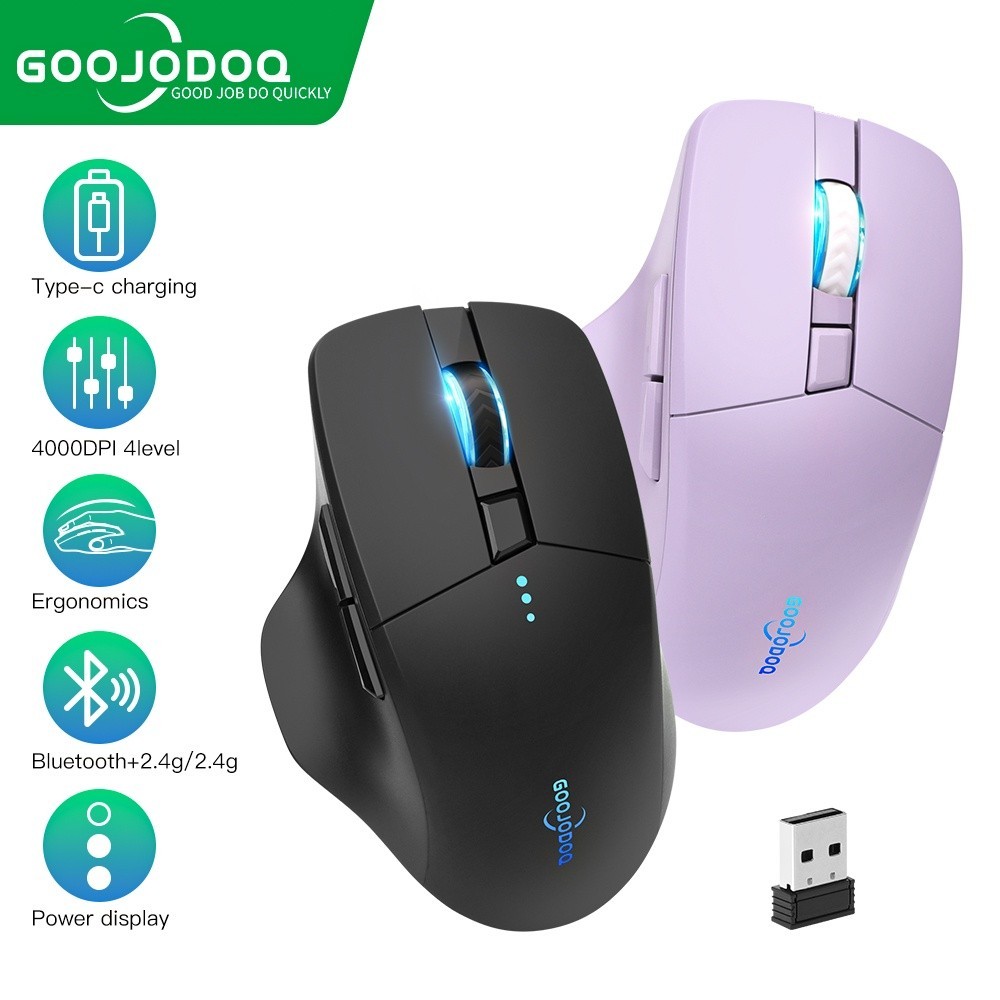 GOOJODOQ 2.4Ghz Mouse Sem Fio Display De Bateria USB Bluetooth Para Computador/PC/Laptop