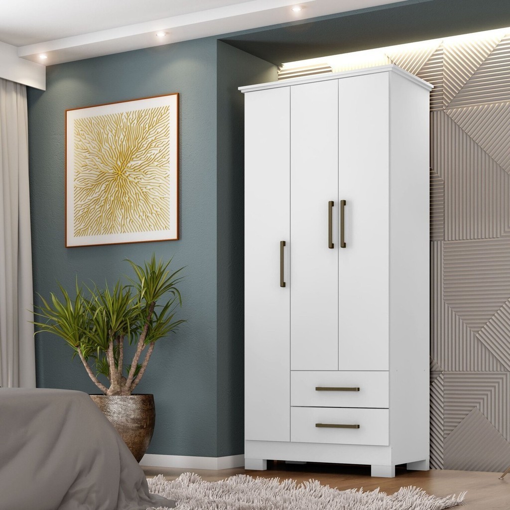 Guarda-roupa Mdp 3 Portas 2 Gavetas França Branco Absoluto | Shopee Brasil