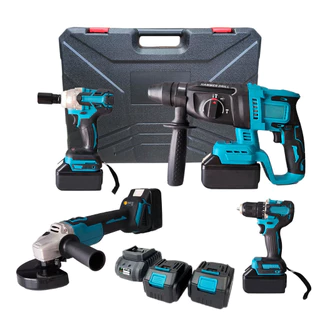 Ferramentas Elétricas Kit 4 Peças A Bateria 48V Completo Martelete Furadeira Esmerilhadeira Parafusadeira E Acessórios